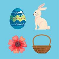 bundle of four happy easter celebration icons vector