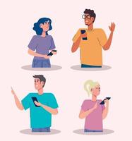community diversity people using smartphones characters vector