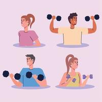 group of athletes lifting dumbells stronge characters vector