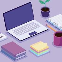 laptop and isometric workspace set icons vector