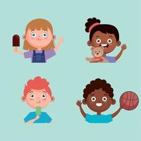 interracial cuatro niños vector