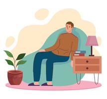 man seated in couch vector