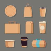 nine eco packaging icons vector