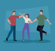 three persons dancing characters vector