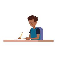 student boy writing in notebook vector