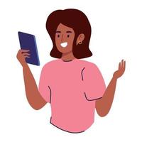 afro woman using smartphone vector