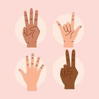 four hands human gestures vector