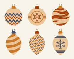 Christmas tree balls collection in retro 70s style isolated on white background. vector