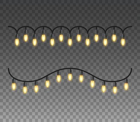 Christmas lights isolated realistic design elements. Glowing lights for christmas Holiday greeting card design. Garlands, Christmas decorations