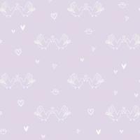 Little cute birds white pigeons kissing with hearts doodle. Pink pastel pattern for wedding, valentine's day, paper, baby, scrapbook. vector