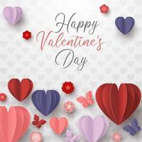 Happy valentines day paper cut style with colorful heart shape in white background vector