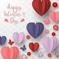 Happy valentines day paper cut style with colorful heart shape in white background vector