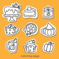 Coloring set. Autumn elements. set of hand drawn thanksgiving doodles for stickers, prints, invitations, cards, coloring pages, invitation templates, etc. vector