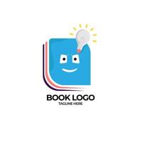 Modern logo book design template with smart smile character and lamp vector illustration