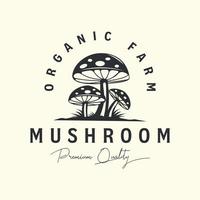 mushroom farm vintage logo vector template illustration design. champignon mushroom, organic product food logo concept