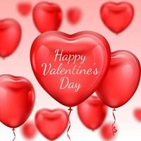 pink Valentine's Day background with 3d realistic heart shape balloons on pink background vector