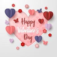 Happy valentines day paper cut style with colorful heart shape in white background vector