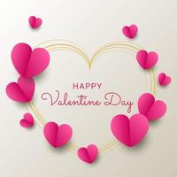 Happy valentines day paper cut style with colorful heart shape in white background vector