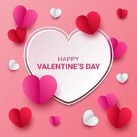 Happy valentines day paper cut style with colorful heart shape in pink background vector