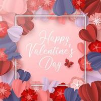 Happy valentines day paper cut style with colorful heart shape in pink background vector