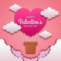 Happy valentines day paper cut style with colorful heart shape in pink background vector