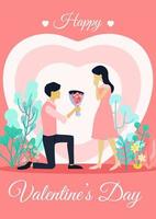 Vector ilustration cards for valentines day. Couple in love, guy and girl on a date, wedding, propose.