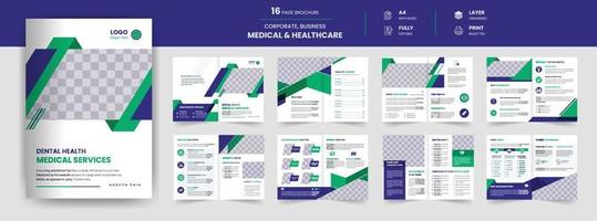 Plantilla de folleto médico de 16 páginas, informe anual de atención médica, diseño de plantilla de perfil comercial de hospital diseño de vector de tamaño a4