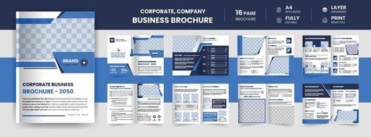 16 pages corporate business presentation guide company profile template, Annual report, A4 size, brochure template design vector