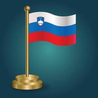 Slovania national flag on golden pole on gradation isolated dark background. table flag, vector illustration