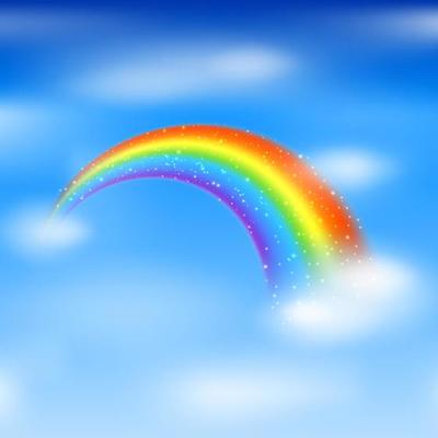 Rainbow icon isolated on blue sky background
