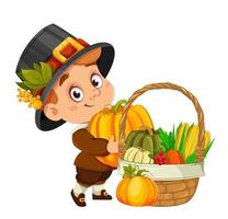 Happy Thanksgiving Day. Cute little cartoon boy vector