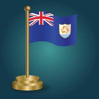 Anguilla national flag on golden pole on gradation isolated dark background. table flag, vector illustration