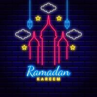 Ramadan Kareem background with neon style. vector illustration