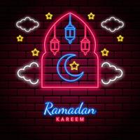 Ramadan Kareem background with neon style. vector illustration