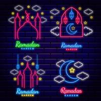 Ramadan Kareem background with neon style. vector illustration