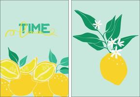 Lemon in modern style. Citrus on a blue background with lettering. Modern contemporary vector illustration. print design.