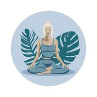 chica en posición de loto, yoga, ilustración vector