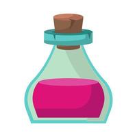 Game icon of bottle with poison or elixir. Cartoon container for health or energy. Magical liquid in glass bottle with cork. Vector illustration of magic item or wizard toxic object.