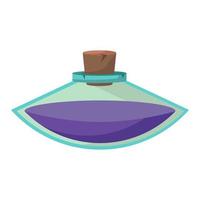 Game icon of bottle with poison or elixir. Cartoon container for health or energy. Magical liquid in glass bottle with cork. Vector illustration of magic item or wizard toxic object.