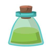 Game icon of bottle with poison or elixir. Cartoon container for health or energy. Magical liquid in glass bottle with cork. Vector illustration of magic item or wizard toxic object.