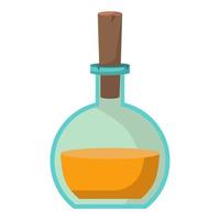 Game icon of bottle with poison or elixir. Cartoon container for health or energy. Magical liquid in glass bottle with cork. Vector illustration of magic item or wizard toxic object.