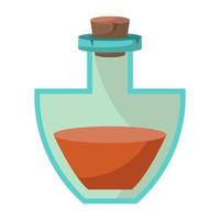 Game icon of bottle with poison or elixir. Cartoon container for health or energy. Magical liquid in glass bottle with cork. Vector illustration of magic item or wizard toxic object.