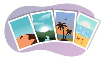 Holiday photos, atmospheric photos. Beach, desert, mountains, palm trees vector