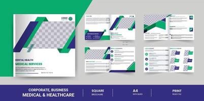 8 Pages Square Medical brochure template presentation, annual report, bifold square brochure design vector