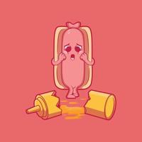 Scared Hot Dog character vector illustration. Food, funny design concept.