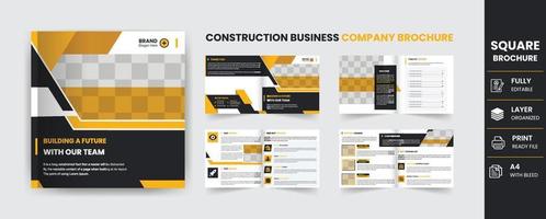 Construction square company brochure design template 8 Pages vector