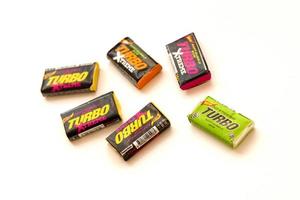 TERNOPIL, UKRAINE - MAY 28, 2022 Turkish retro chewing gums Turbo extreme with nostalgic design from 80s photo