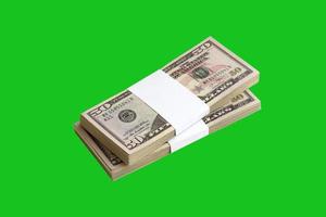 Bundle of US dollar bills isolated on chroma keyer green. Pack of american money with high resolution on perfect green mask photo