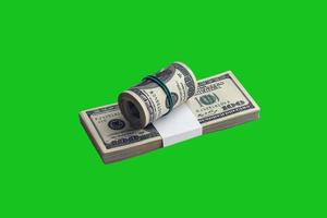 Bundle of US dollar bills isolated on chroma keyer green. Pack of american money with high resolution on perfect green mask photo