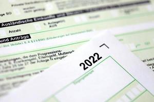 German annual income tax return declaration form for 2022 year close up. The concept of tax reporting in Germany photo